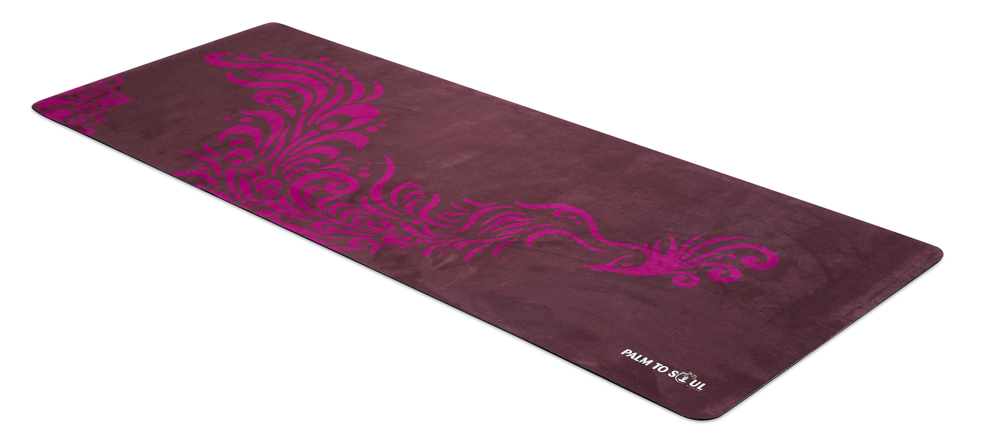 Vegan Suede with Bio-rubber backing yoga mat phoenix design purple